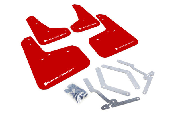Rally Armor 12-19 Ford Focus ST / 16-19 RS Red Mud Flap w/White Logo - Bull Strap