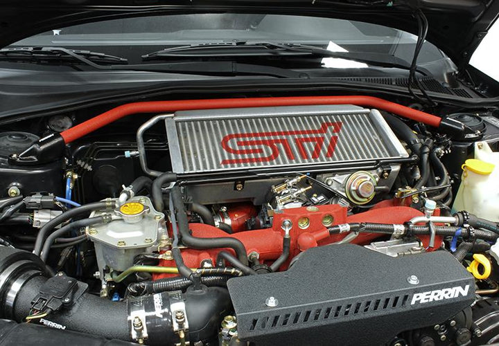 PERRIN 08-14 WRX/STI/Impreza / 14-18 Forester / 13-17 Crosstrek / 05-09 Legacy FR Strut Brace - Red - Bull Strap