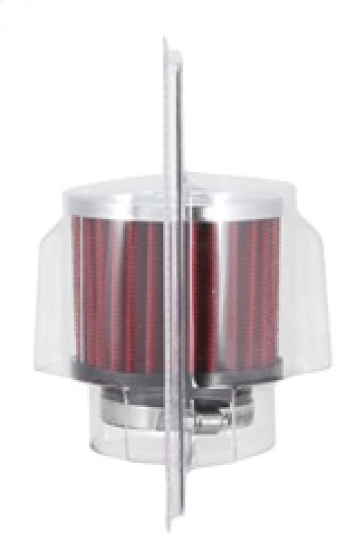 K&N 1.75in Flange ID x 3in OD x 2.5in H Chrome Finish Rubber Base Crankcase Vent Filter - Bull Strap