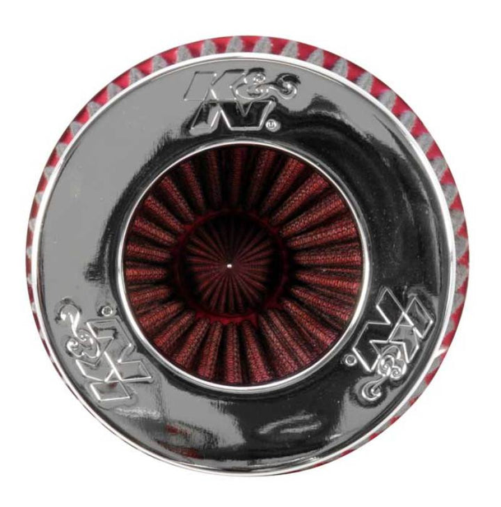 K&N Universal Air Filter Chrome Round Tapered Red - 4in Flange ID x 1.125in Flange Length x 9.5in H - Bull Strap