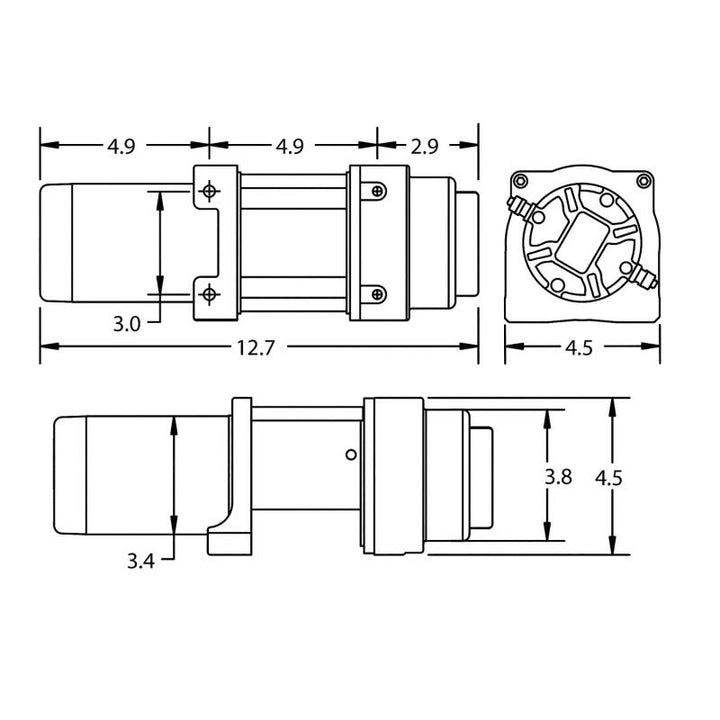 Superwinch 2500 LBS 12V DC 3/16in x 40ft Steel Rope Terra 2500 Winch - Gray Wrinkle - Bull Strap