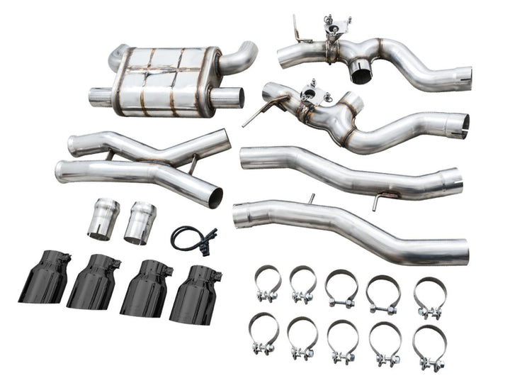 AWE SwitchPath Catback Exhaust for BMW G8X M3/M4 - Diamond Black Tips - Bull Strap