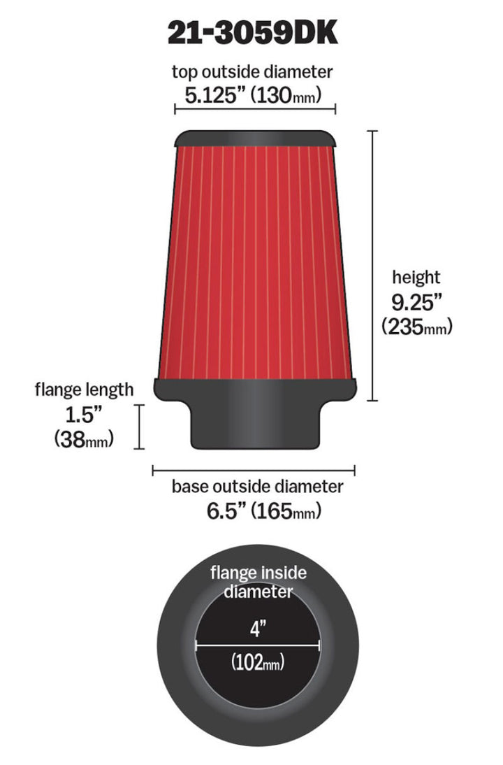 AEM 4 in x 9 in x 1 in Dryflow Element Filter - Bull Strap