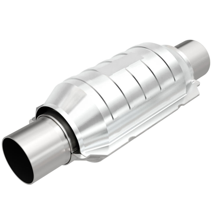 MagnaFlow Conv Univ 2in Inlet/Outlet Ctr/Ctr Round 9in Body L x 5.125in W x 13in Overall L 49 State - Bull Strap