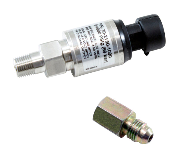 AEM 1000 PSIg Stainless Sensor Kit - 1/8in NPT Male Thread to -4 Adapter - Bull Strap
