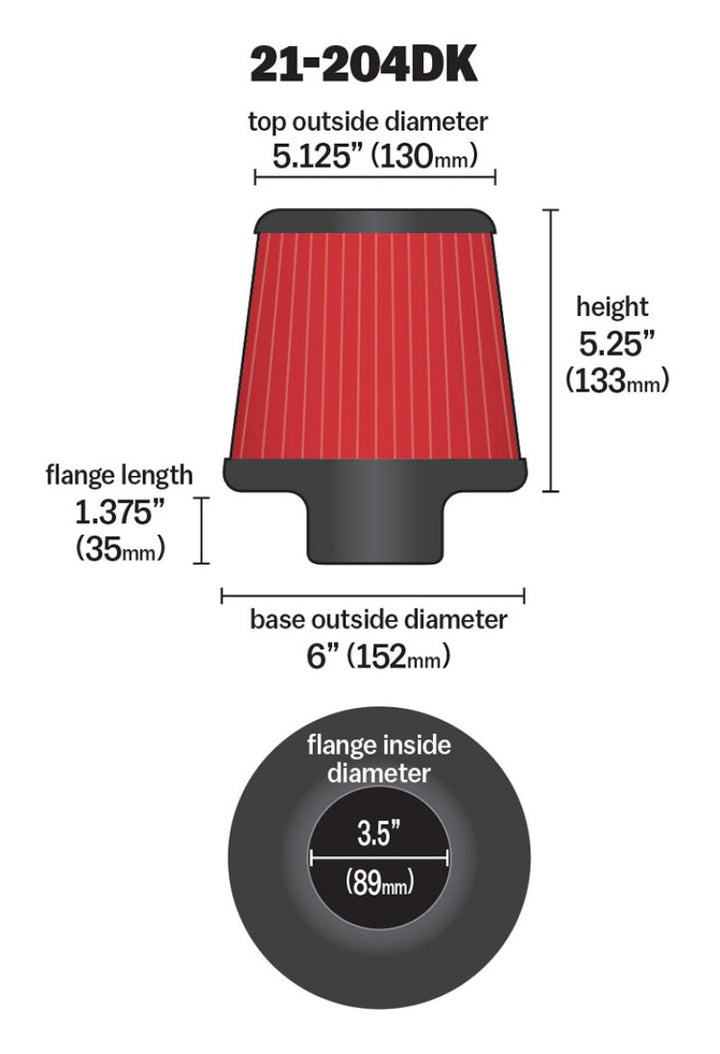 AEM 3.5 in Short Neck 5 in Element Filter - Bull Strap