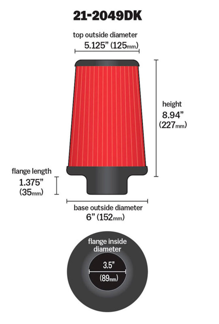 AEM 3.5 in Short Neck 9 in Element Filter - Bull Strap