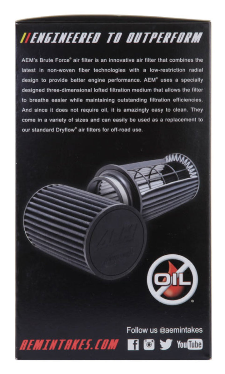 AEM 3.5 in x 9 in Dryflow Conical Air Filter - Bull Strap