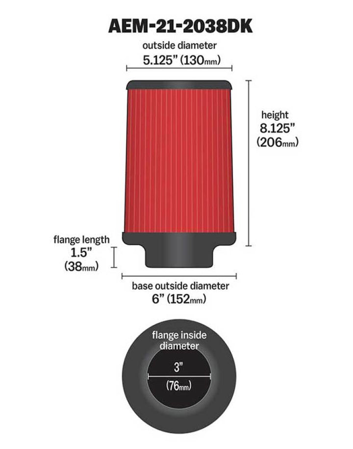 AEM 3 in Short Neck 8 in Element Filter - Bull Strap