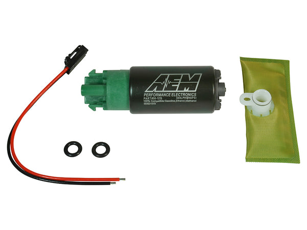 AEM 340LPH 65mm Fuel Pump Kit w/ Mounting Hooks - Ethanol Compatible - Bull Strap