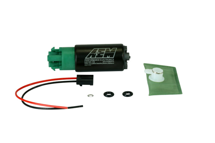 AEM 340LPH 65mm Fuel Pump Kit w/ Mounting Hooks - Ethanol Compatible - Bull Strap