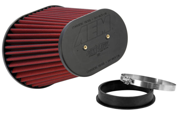 AEM Dryflow Air Filter-Oval Tapered 8in x 10.5in O/S Base / 5in x 7.75in O/S Top / 8in Height - Bull Strap
