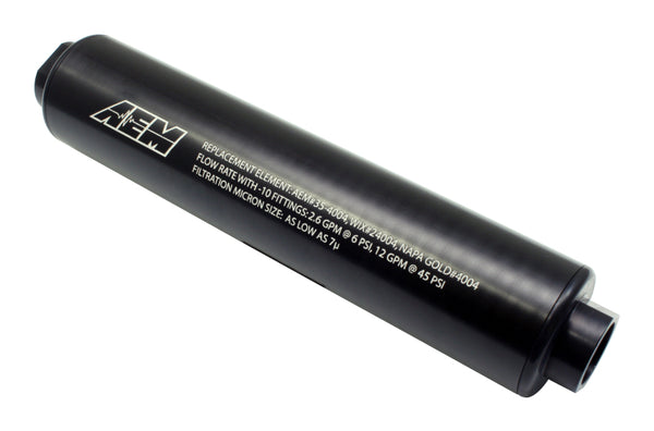 AEM Universal High Flow -10 AN Inline Black Fuel Filter - Bull Strap
