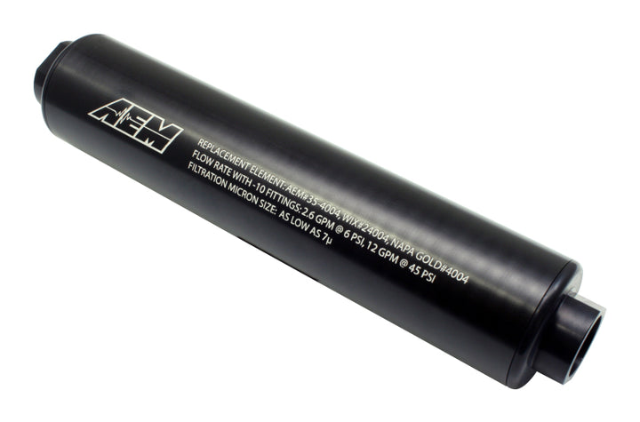 AEM Universal High Flow -10 AN Inline Black Fuel Filter - Bull Strap