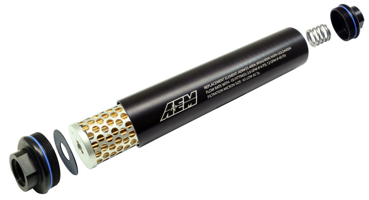 AEM Universal High Flow -10 AN Inline Black Fuel Filter - Bull Strap