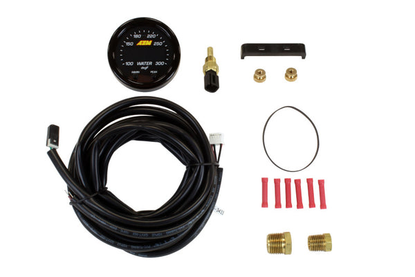 AEM X-Series Temperature 100-300F Gauge Kit (ONLY Black Bezel and Water Temp. Faceplate) - Bull Strap