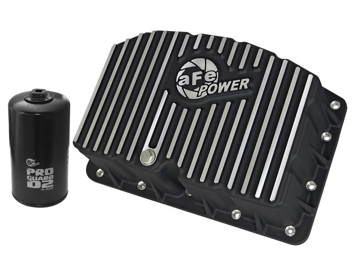 AFE Pro Series Engine Oil Pan Black w/Machined Fins; 11-16 Ford Powerstroke V8-6.7L (td) - Bull Strap
