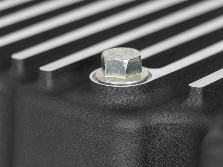 AFE Pro Series Engine Oil Pan Black w/Machined Fins; 11-16 Ford Powerstroke V8-6.7L (td) - Bull Strap