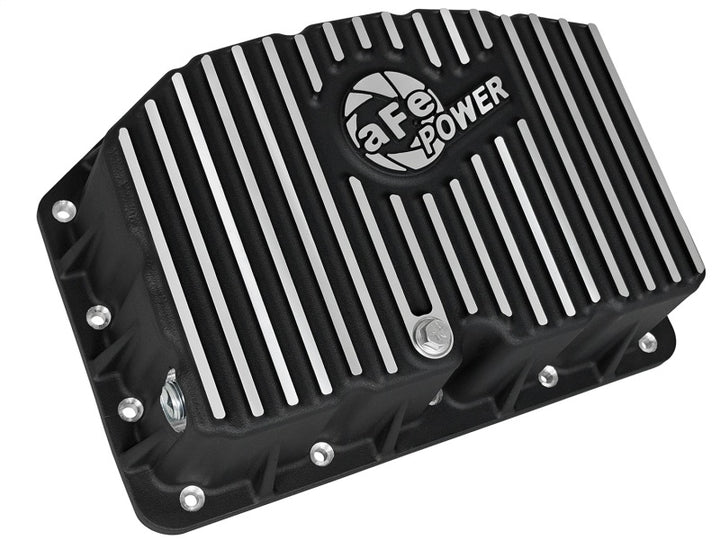 AFE Pro Series Engine Oil Pan Black w/Machined Fins; 11-16 Ford Powerstroke V8-6.7L (td) - Bull Strap
