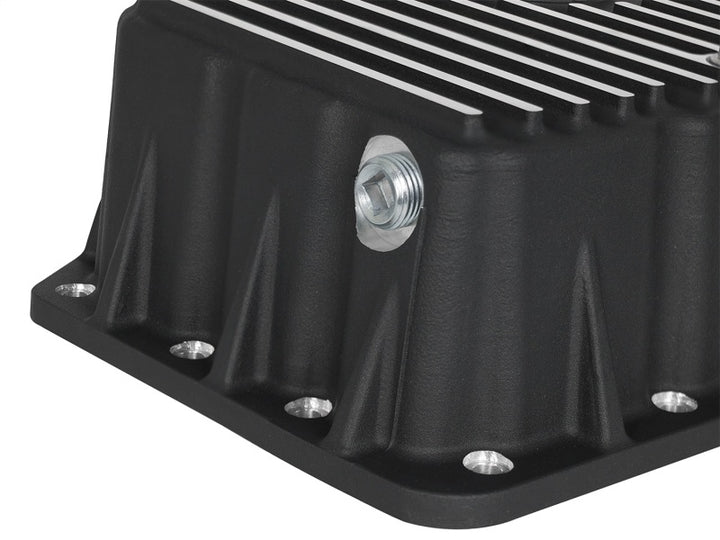 AFE Pro Series Engine Oil Pan Black w/Machined Fins; 11-16 Ford Powerstroke V8-6.7L (td) - Bull Strap