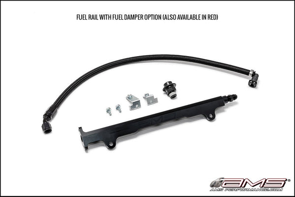 AMS Performance 08-15 Mitsubishi EVO X CNC Machined Aluminum Fuel Rail w/Pulsation Dampener - Black - Bull Strap