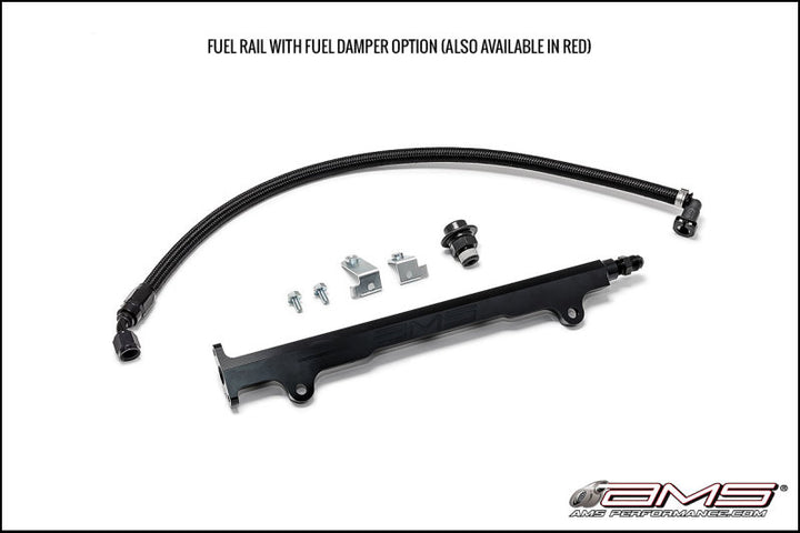 AMS Performance 08-15 Mitsubishi EVO X CNC Machined Aluminum Fuel Rail w/Pulsation Dampener - Black - Bull Strap