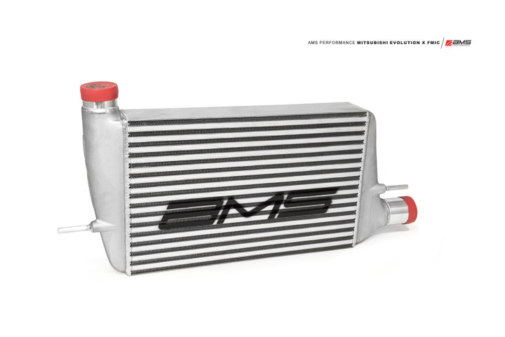 AMS Performance 08-15 Mitsubishi EVO X Front Mount Intercooler w/Modular Cast End Tanks & Logo - Bull Strap