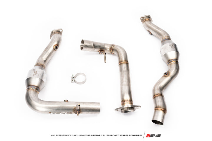 AMS Performance 17-20 Ford Raptor 3.5L Ecoboost Street Downpipes - Bull Strap