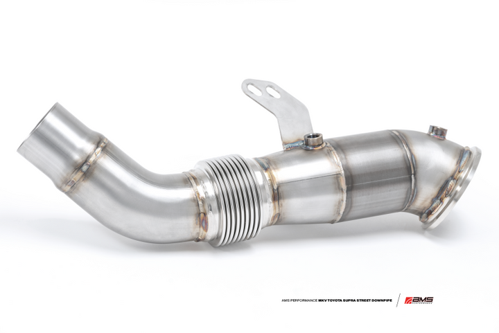AMS Performance 2020+ Toyota Supra A90 Street Downpipe w/GESI Catalytic Converter - Bull Strap