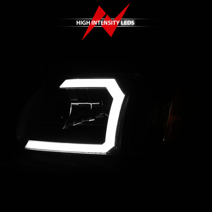 ANZO 00-04 Toyota Tundra (Fits Reg/Acc Cab Only) Crystal Headlights w/Light Bar Black w/Corner Light - Bull Strap