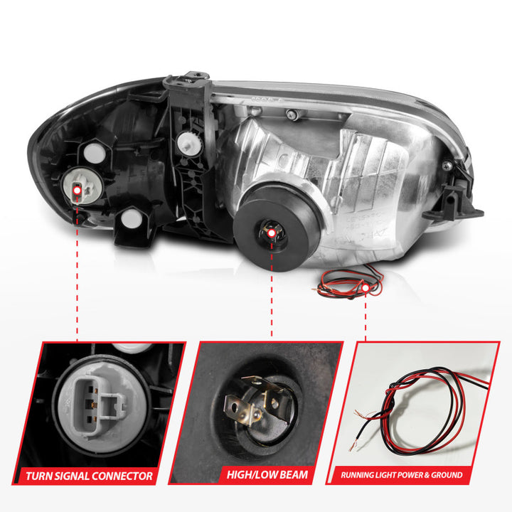 ANZO 00-04 Toyota Tundra (Fits Reg/Acc Cab Only) Crystal Headlights w/Light Bar Black w/Corner Light - Bull Strap