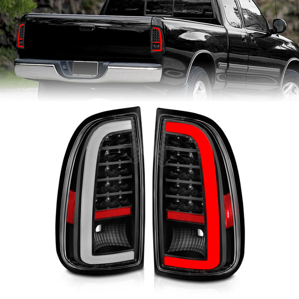 ANZO 00-06 Toyota Tundra LED Taillights w/ Light Bar Black Housing Clear Lens - Bull Strap