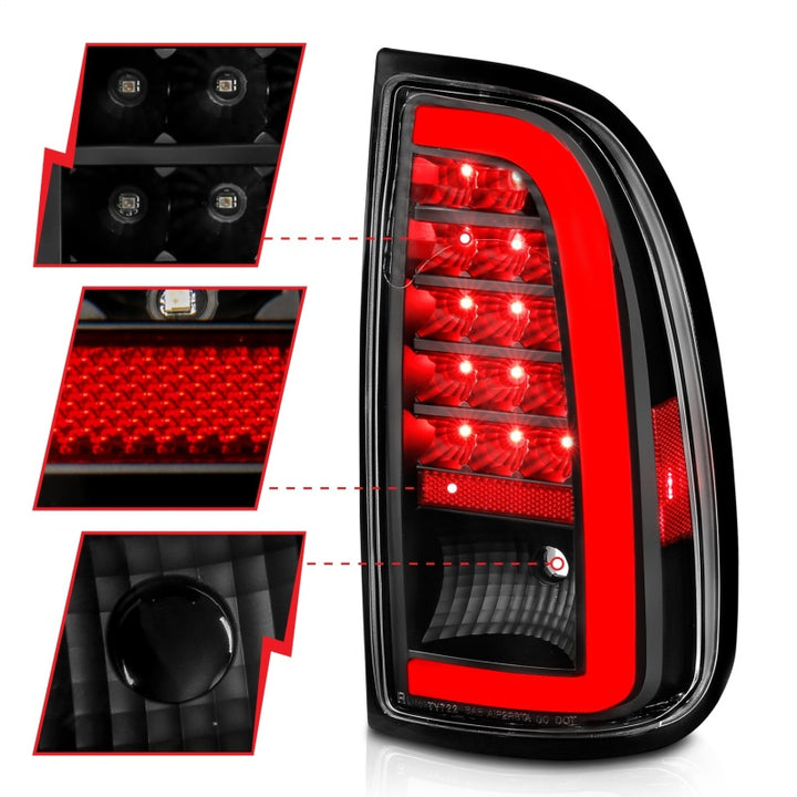 ANZO 00-06 Toyota Tundra LED Taillights w/ Light Bar Black Housing Clear Lens - Bull Strap