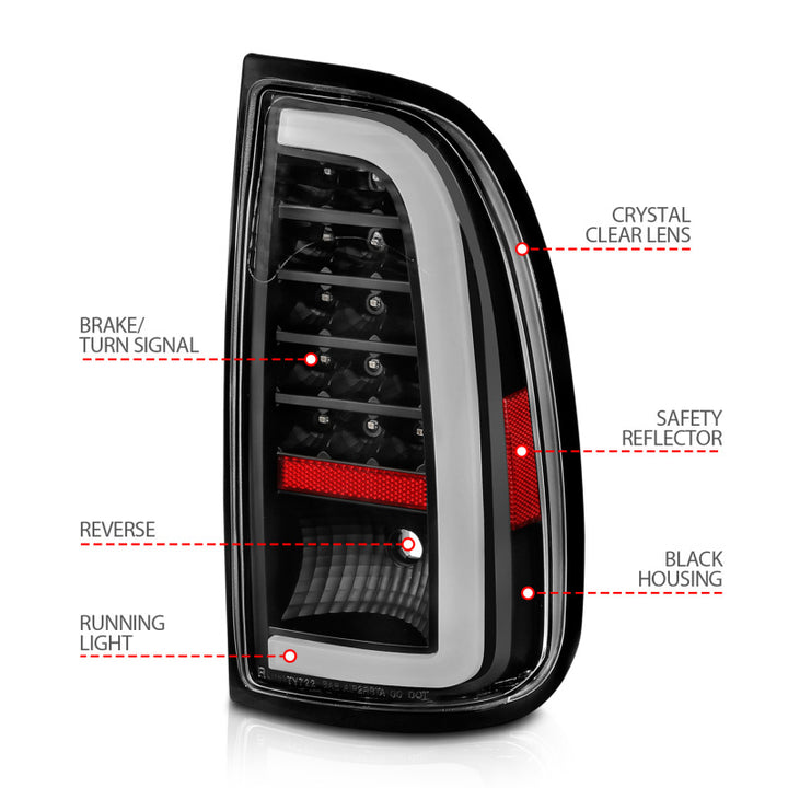 ANZO 00-06 Toyota Tundra LED Taillights w/ Light Bar Black Housing Clear Lens - Bull Strap