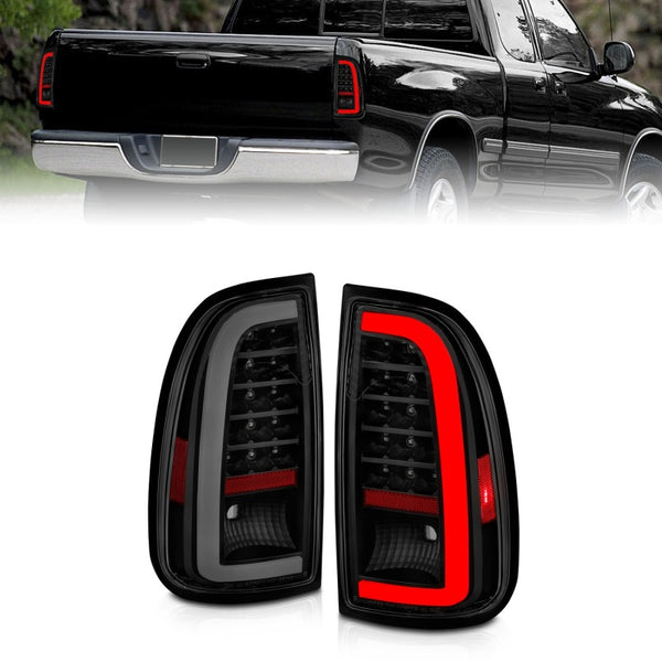 ANZO 00-06 Toyota Tundra (Std. Bed/Reg Cab) LED Taillights w/Light Bar Black Housing Smoke Lens - Bull Strap