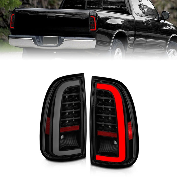 ANZO 00-06 Toyota Tundra (Std. Bed/Reg Cab) LED Taillights w/Light Bar Black Housing Smoke Lens - Bull Strap