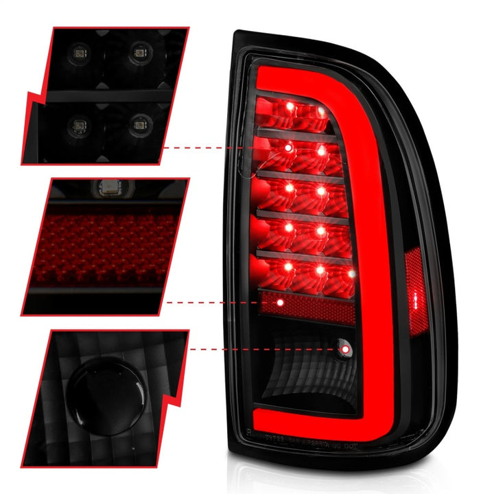ANZO 00-06 Toyota Tundra (Std. Bed/Reg Cab) LED Taillights w/Light Bar Black Housing Smoke Lens - Bull Strap