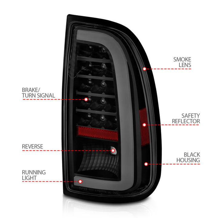 ANZO 00-06 Toyota Tundra (Std. Bed/Reg Cab) LED Taillights w/Light Bar Black Housing Smoke Lens - Bull Strap