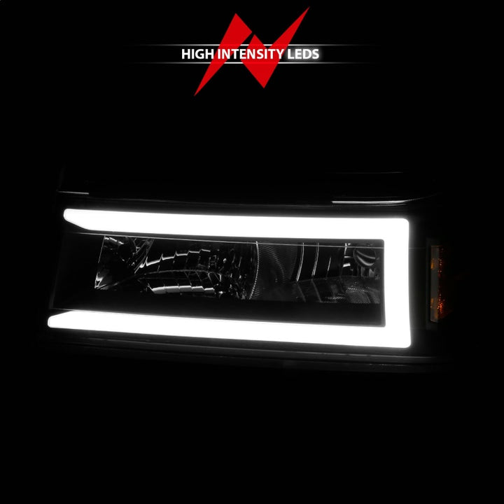 ANZO 04-12 GM Colorado/Canyon/I-Series Crystal Headlights - w/ Light Bar Black Housing 4pcs - Bull Strap