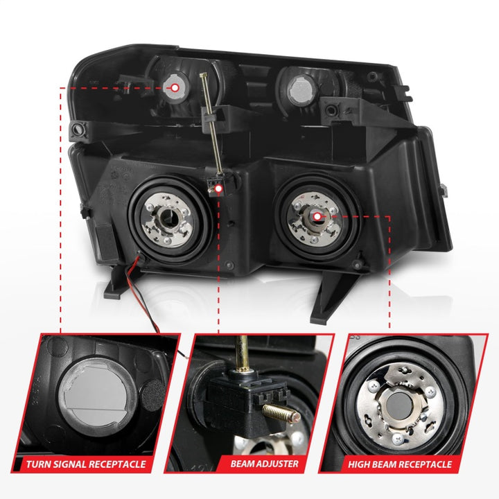 ANZO 04-12 GM Colorado/Canyon/I-Series Crystal Headlights - w/ Light Bar Black Housing 4pcs - Bull Strap