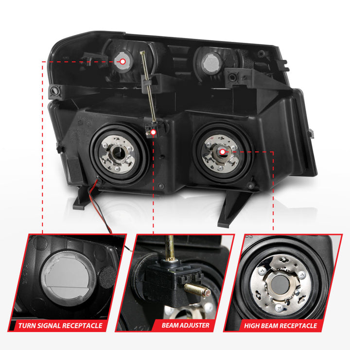 ANZO 04-12 GM Colorado/Canyon/I-Series Crystal Headlights - w/ Light Bar Black Housing 4pcs - Bull Strap