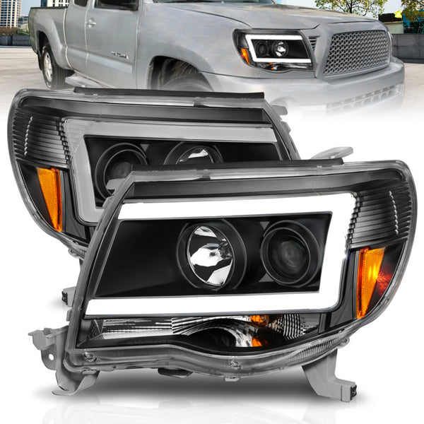 ANZO 05-09 Toyota Tacoma Projector Light Bar Style Headlights w/ C Light Bar - Bull Strap