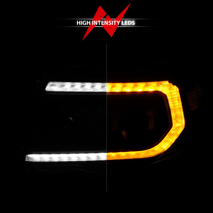 ANZO 05-11 Toyota Tacoma Full LED Projector Headlights White DRL/Init/SeqSig Black - Pair - Bull Strap