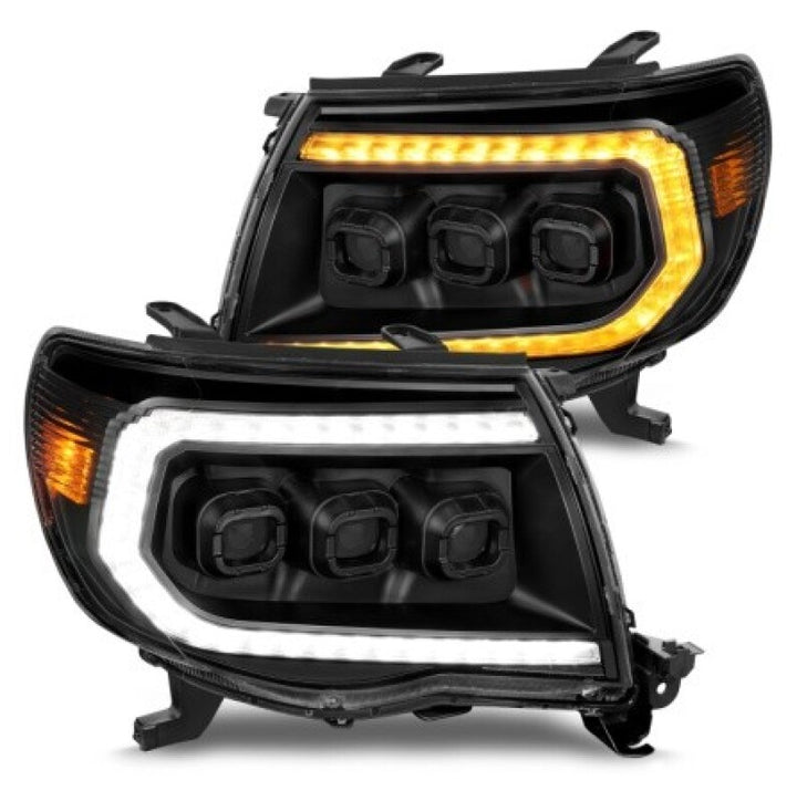 ANZO 05-11 Toyota Tacoma Full LED Projector Headlights White DRL/Init/SeqSig Black - Pair - Bull Strap