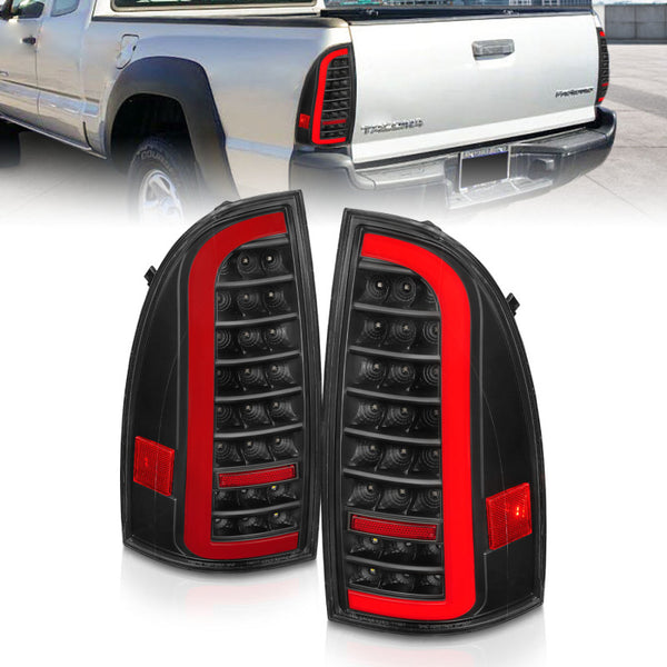 ANZO 05-15 Toyota Tacoma Full LED Tail Lights w/Light Bar Sequential Black Housing Clear Lens - Bull Strap