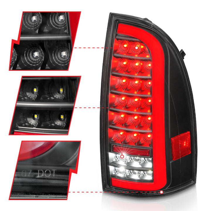 ANZO 05-15 Toyota Tacoma Full LED Tail Lights w/Light Bar Sequential Black Housing Clear Lens - Bull Strap