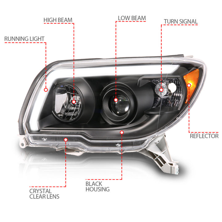 ANZO 06-09 Toyota 4 Runner Projector Headlights Plank Style - Black - Bull Strap