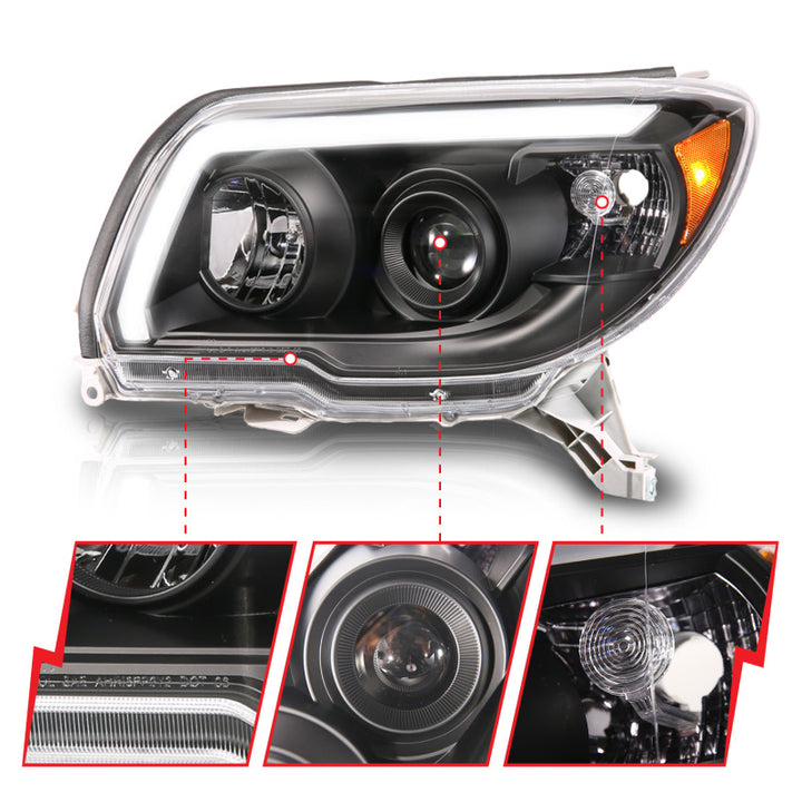 ANZO 06-09 Toyota 4 Runner Projector Headlights Plank Style - Black - Bull Strap