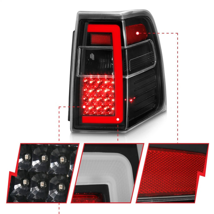 ANZO 07-17 Ford Expedition LED Taillights w/ Light Bar Black Housing Clear Lens - Bull Strap