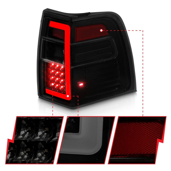 ANZO 07-17 Ford Expedition LED Taillights w/ Light Bar Black Housing Smoke Lens - Bull Strap